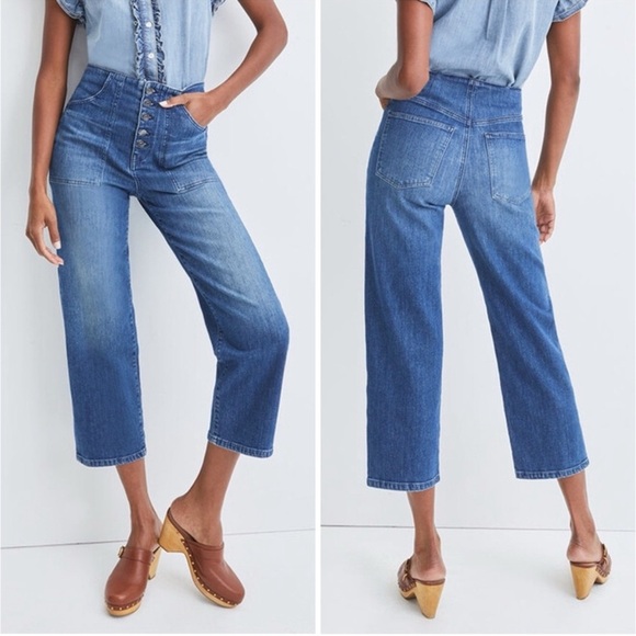 Veronica Beard Crosbie Cropped Wide Leg Jeans Blue Fall Flare Women’s Size 30 - Picture 1 of 9